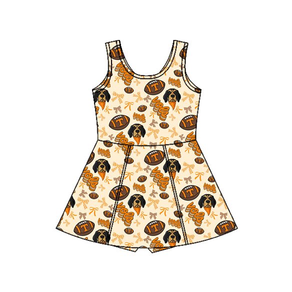 MOQ 5 preorder GSD3583 GO TEAM T Rugby Dog Bow Yellow Yoga Sleeveless Dresses for Girls 202601