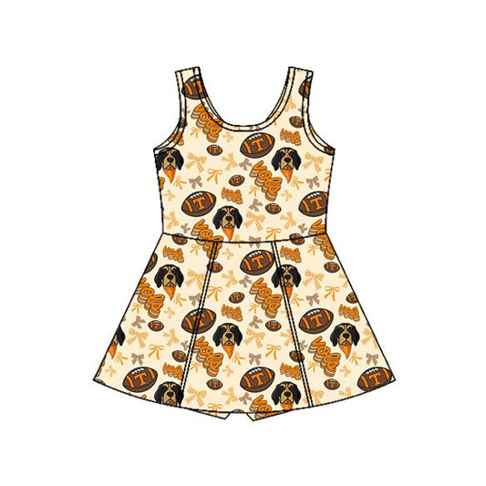 MOQ 5 preorder GSD3583 GO TEAM T Rugby Dog Bow Yellow Yoga Sleeveless Dresses for Girls 202601