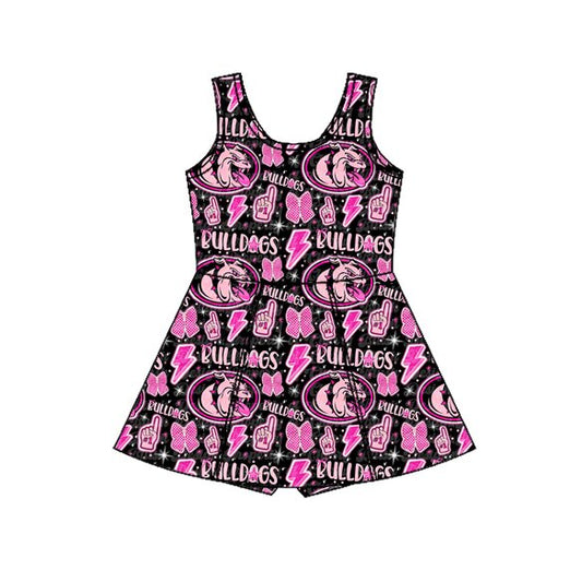 MOQ 5 preorder GSD3584 GO TEAM Bulldogs Letter Lightning Dog Bow Black Purple Yoga Sleeveless Dresses for Girls 202601