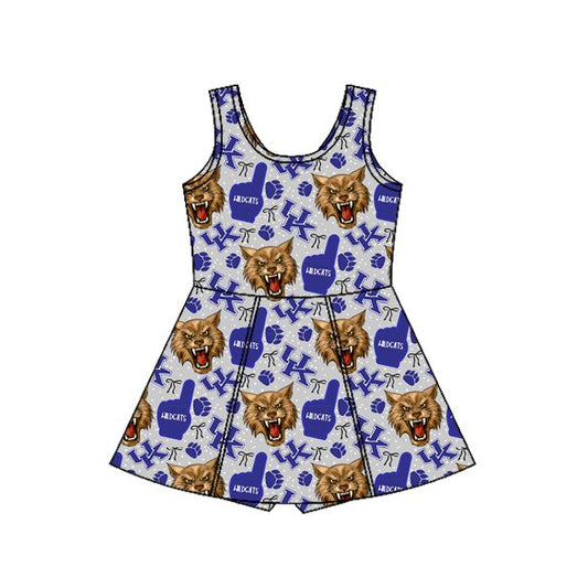 MOQ 5 preorder GSD3586 GO TEAM UK Letter Blue Hand Gesture Paw Print Gray Yoga Sleeveless Dresses for Girls 202601