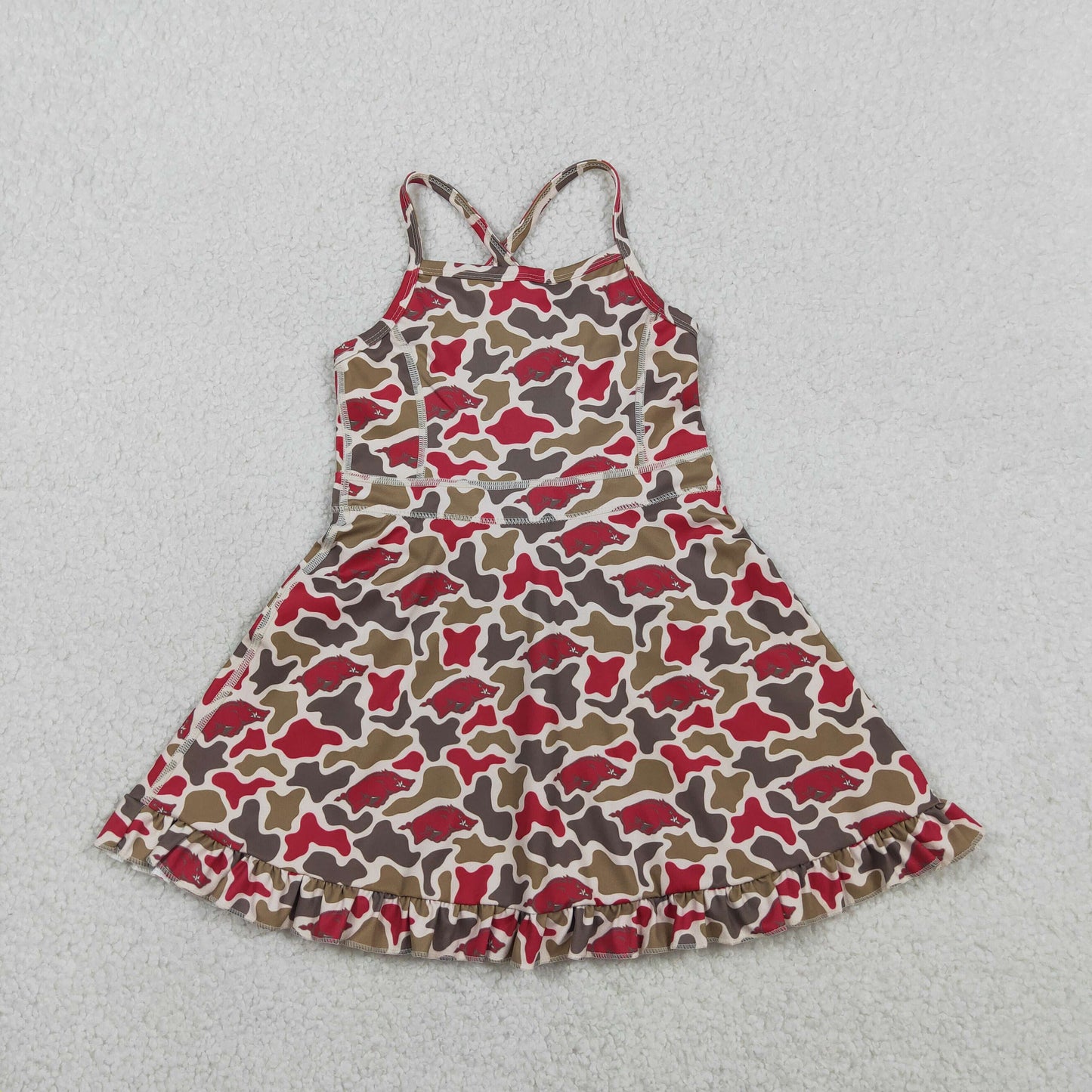 GSD3587 GO TEAM Wild Boar Red and Green Camouflage Yoga Sleeveless Dresses for Girls 202603 RTS