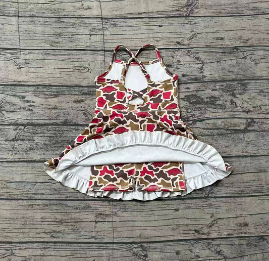 NO MOQ preorder GSD3587 GO TEAM Wild Boar Red and Green Camouflage Yoga Sleeveless Dresses for Girls 202601