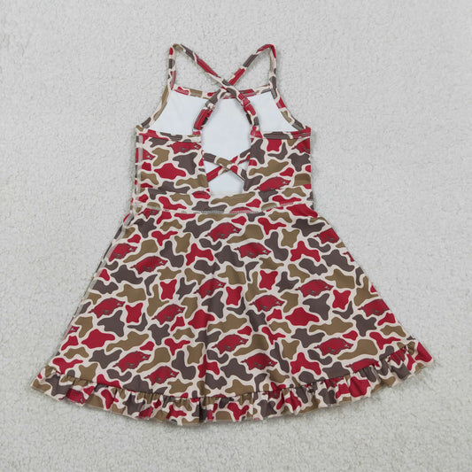 GSD3587 GO TEAM Wild Boar Red and Green Camouflage Yoga Sleeveless Dresses for Girls 202603 RTS