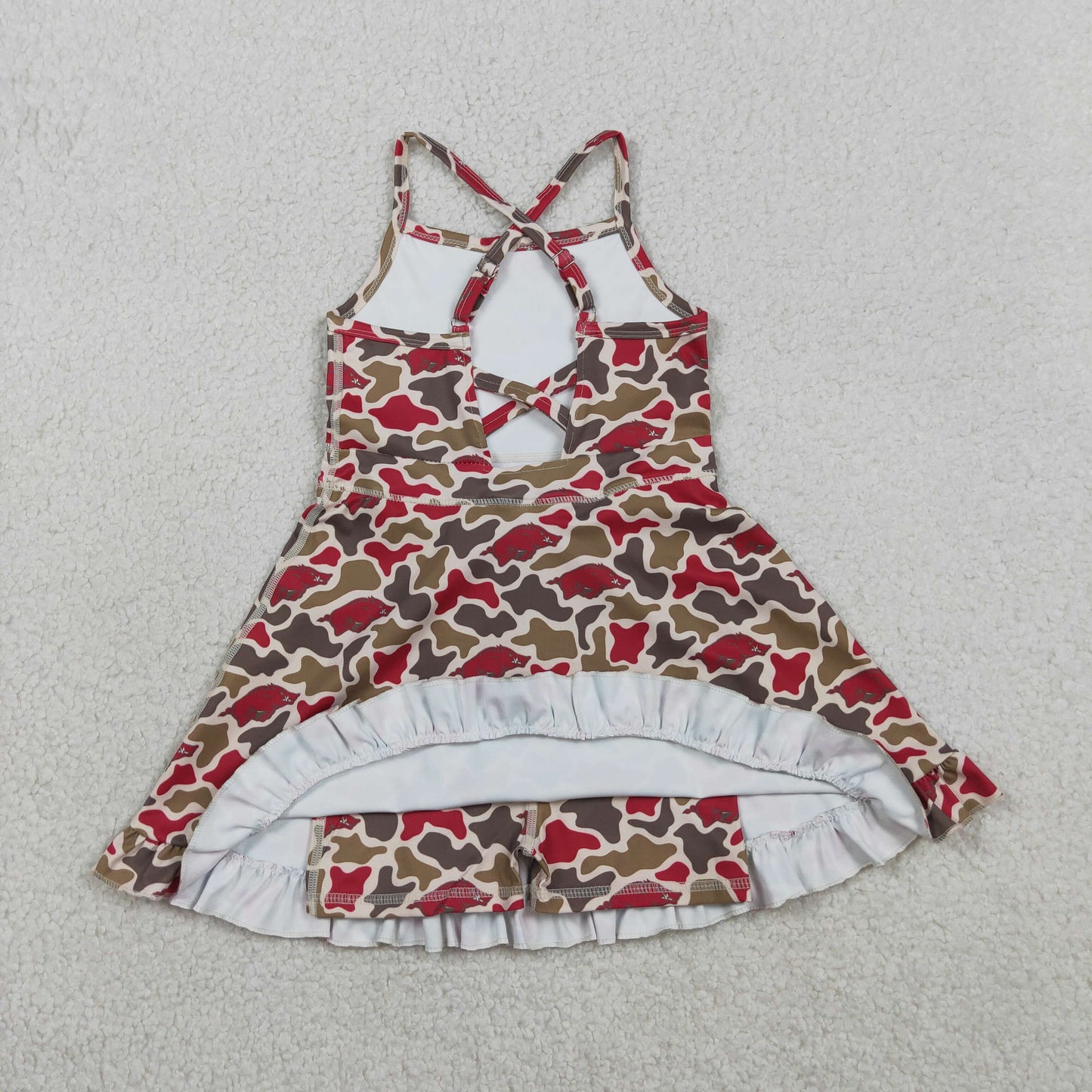 GSD3587 GO TEAM Wild Boar Red and Green Camouflage Yoga Sleeveless Dresses for Girls 202603 RTS