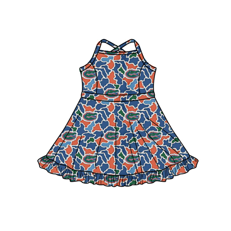 MOQ 5 preorder GSD3589 GO TEAM Crocodile Orange Blue Green Camouflage Yoga Sleeveless Dresses for Girls 202601