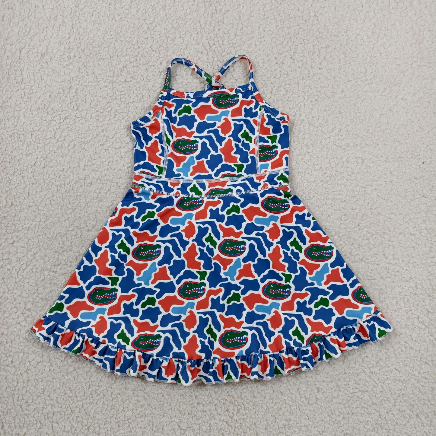 GSD3589 GO TEAM Crocodile Orange Blue Green Camouflage Yoga Sleeveless Dresses for Girls 202606 RTS