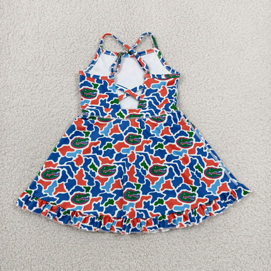 GSD3589 GO TEAM Crocodile Orange Blue Green Camouflage Yoga Sleeveless Dresses for Girls 202606 RTS