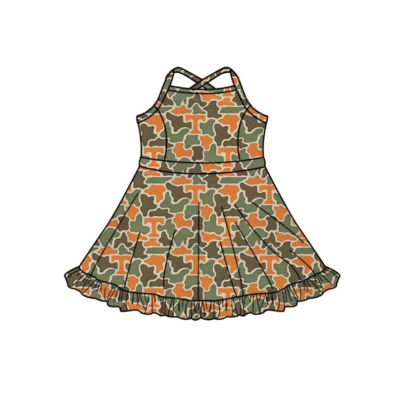 MOQ 5 preorder GSD3590 GO TEAM T Orange Green Camouflage Yoga Sleeveless Dresses for Girls 202601