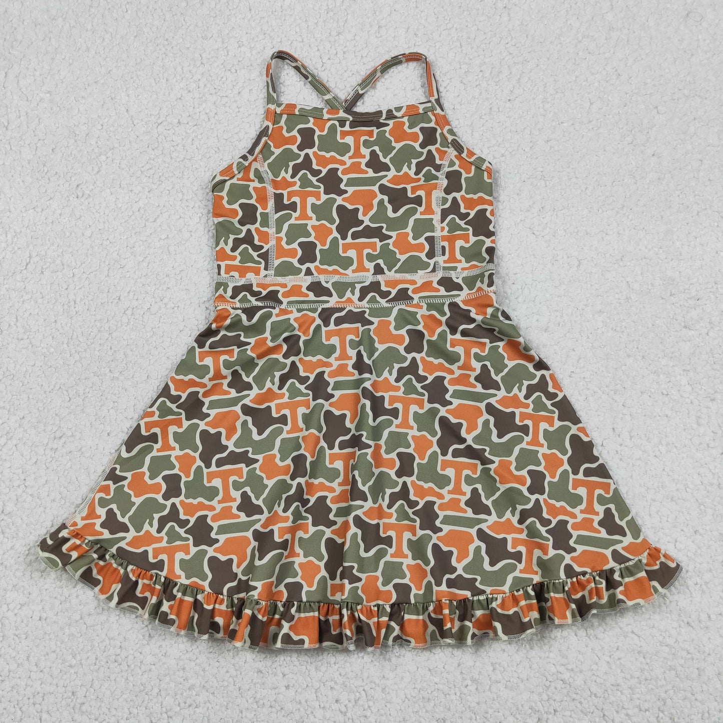GSD3590 GO TEAM T Orange Green Camouflage Yoga Sleeveless Dresses for Girls 202605 RTS