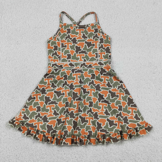 GSD3590 GO TEAM T Orange Green Camouflage Yoga Sleeveless Dresses for Girls 202605 RTS