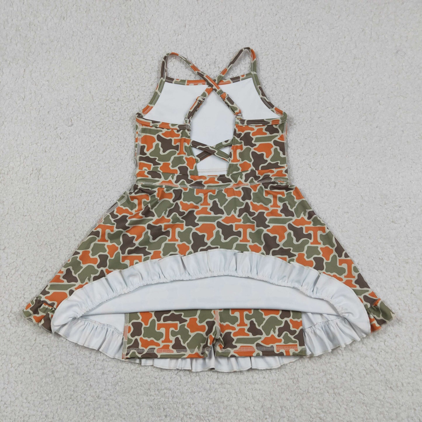 GSD3590 GO TEAM T Orange Green Camouflage Yoga Sleeveless Dresses for Girls 202605 RTS