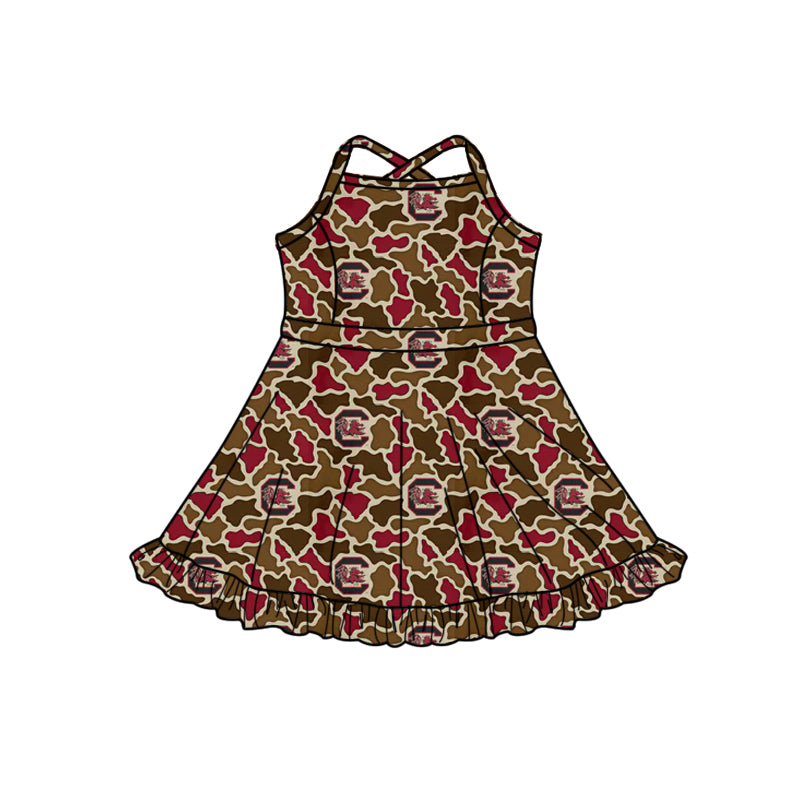 MOQ 5 preorder GSD3591 GO TEAM C Red Brown Camouflage Yoga Sleeveless Dresses for Girls 202601