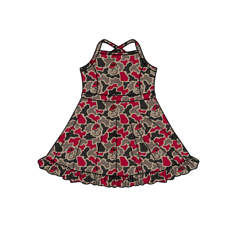 MOQ 5 preorder GSD3593 GO TEAM Bulldog Gray Red Camouflage Yoga Sleeveless Dresses for Girls 202601