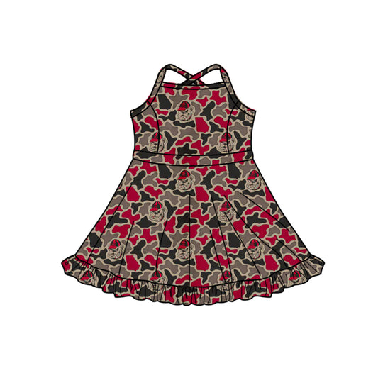 MOQ 5 preorder GSD3593 GO TEAM Bulldog Gray Red Camouflage Yoga Sleeveless Dresses for Girls 202601