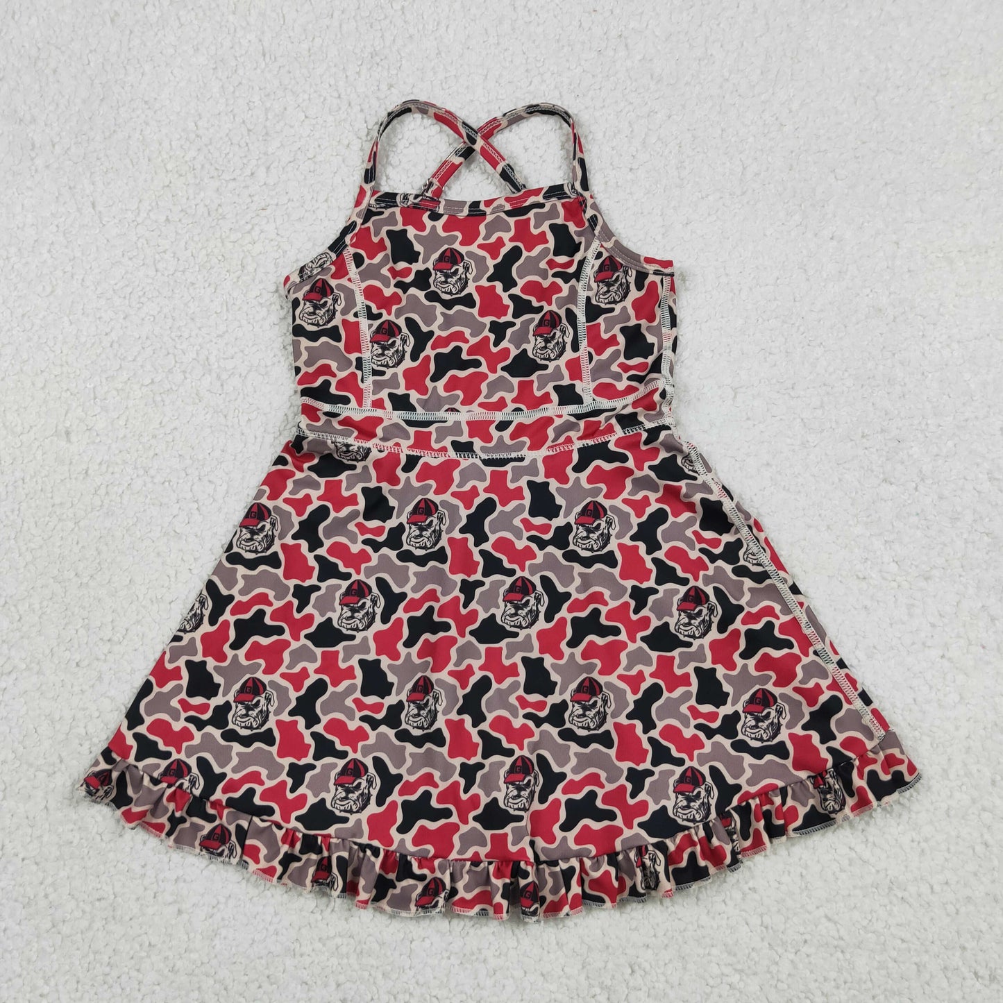 GSD3593 GO TEAM Bulldog Gray Red Camouflage Yoga Sleeveless Dresses for Girls 202605 RTS