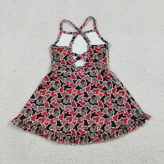 GSD3593 GO TEAM Bulldog Gray Red Camouflage Yoga Sleeveless Dresses for Girls 202605 RTS