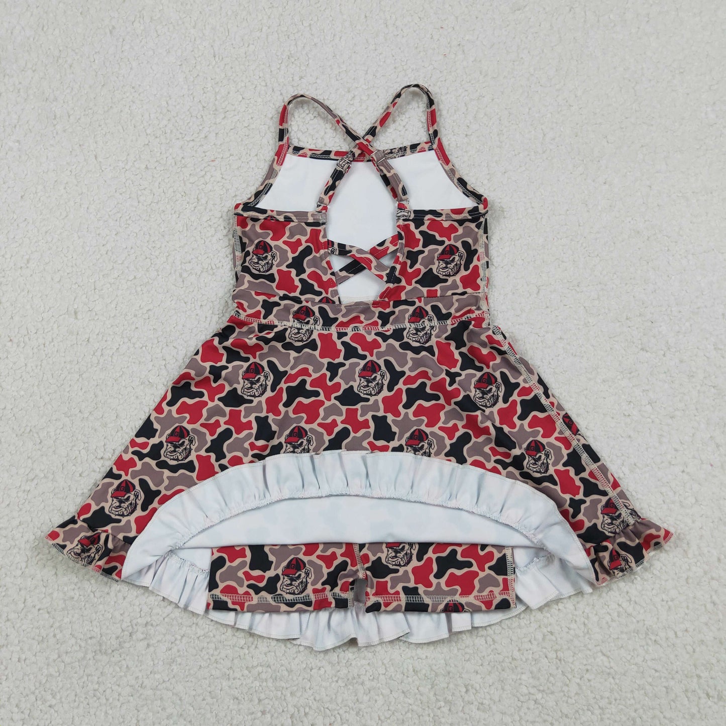 GSD3593 GO TEAM Bulldog Gray Red Camouflage Yoga Sleeveless Dresses for Girls 202605 RTS