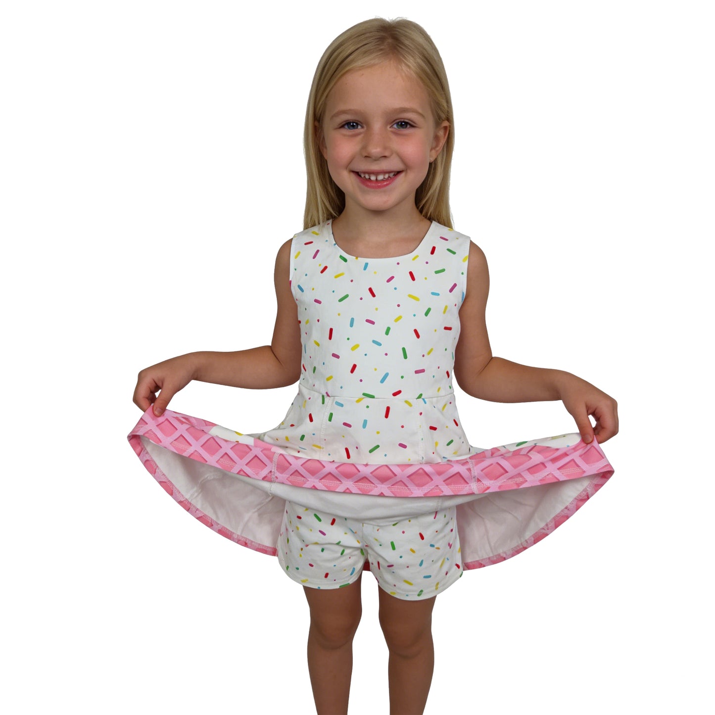 GSD3594 Waffle Ice Cream Drip Clothes Pink Yoga Sleeveless Dresses for Girls 202603 RTS