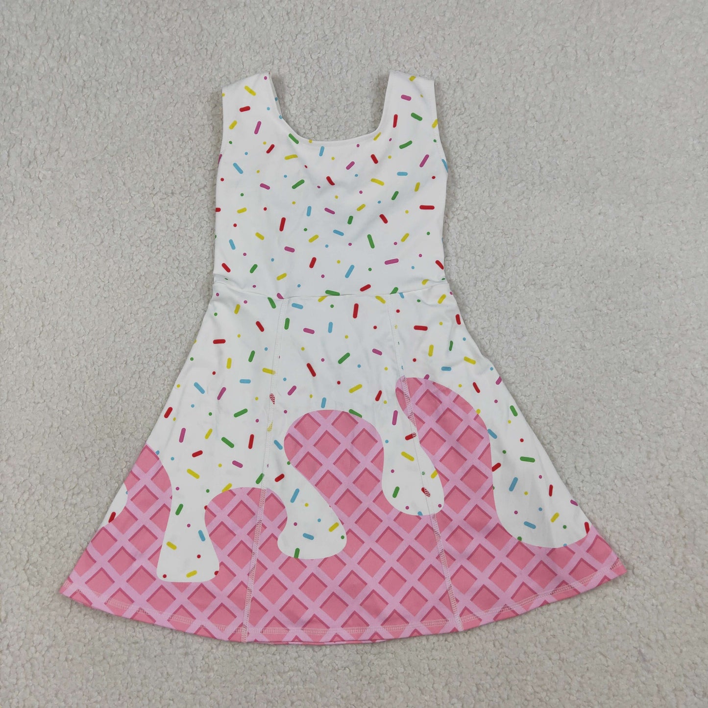 GSD3594 Waffle Ice Cream Drip Clothes Pink Yoga Sleeveless Dresses for Girls 202603 RTS