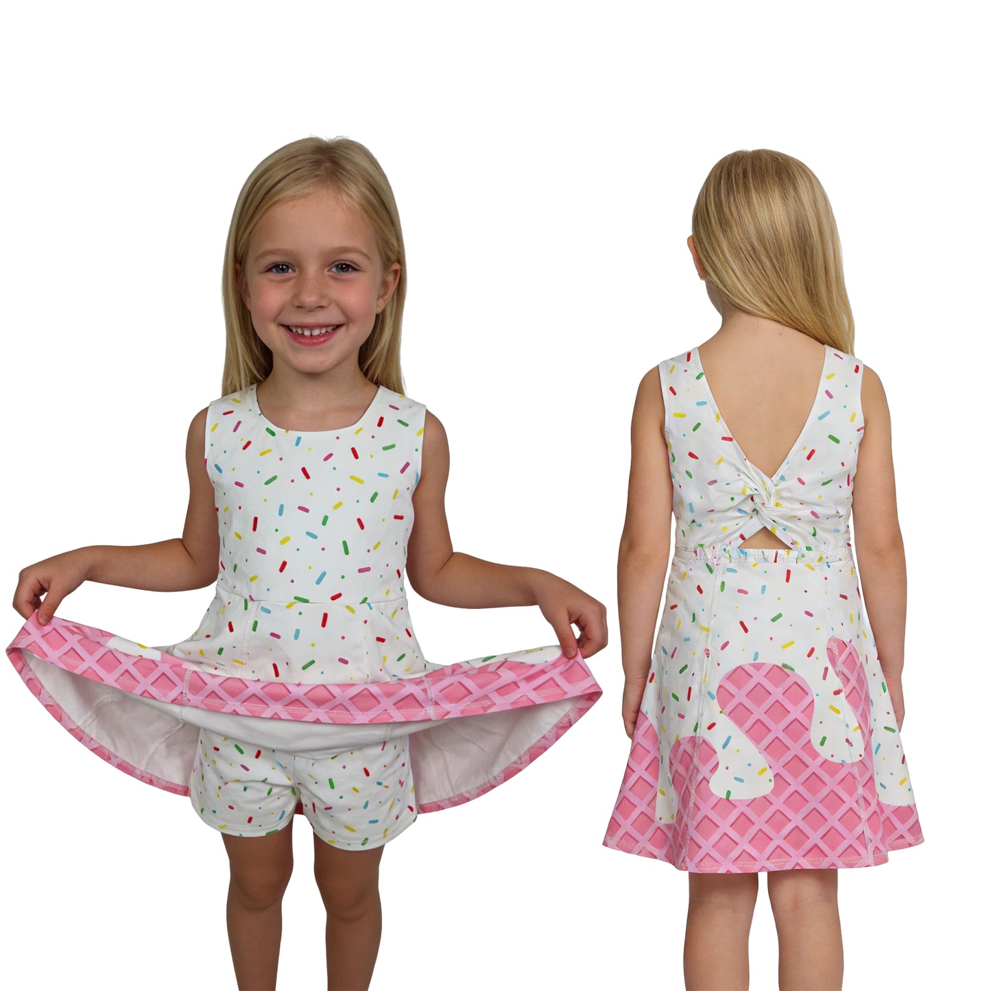 GSD3594 Waffle Ice Cream Drip Clothes Pink Yoga Sleeveless Dresses for Girls 202603 RTS