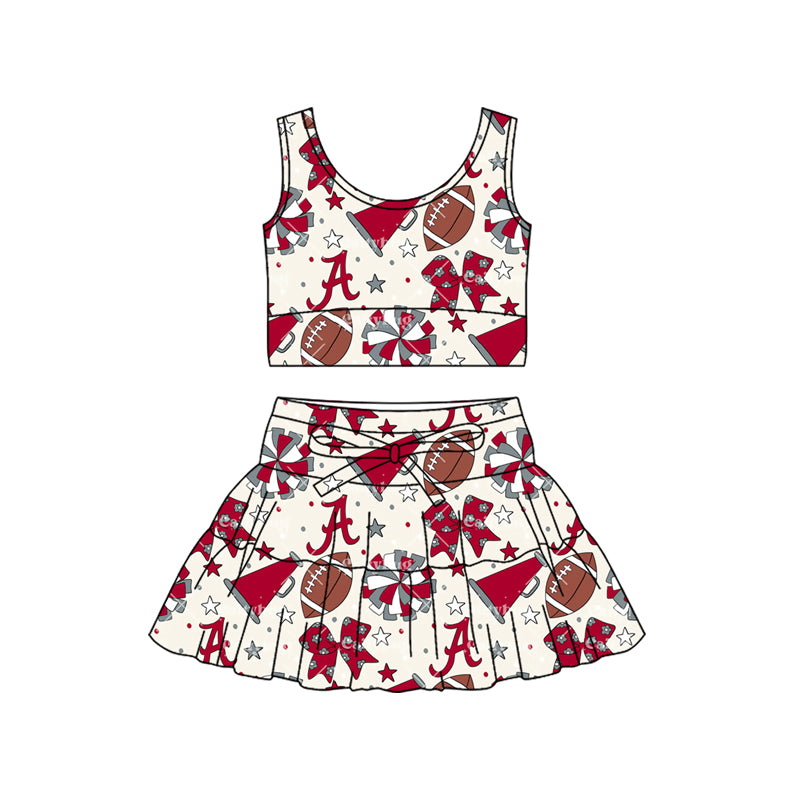 MOQ 5 preorder GSD3595 GO TEAM A Rugby Bows Trumpet Star Beige Sleeveless Top with Skirts for Girls Yoga Sets 202601