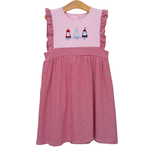 MOQ 5 PCS Preorder GSD3599 Float Red Stripe Ruffle Sleeveless Dresses for Girls 202601