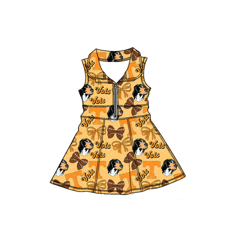 MOQ 5 preorder GSD3603 GO TEAM Vols T Puppy Rugby Bows Orange Polo Yoga Sleeveless Dresses for Girls 202601