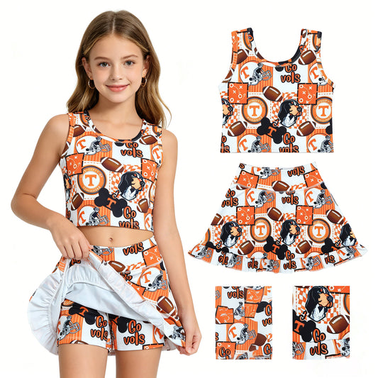 GSD3613 GO TEAM Vols Puppy Plaid Orange Sleeveless Top with Skirts for Girls Yoga Sets 202604 RTS