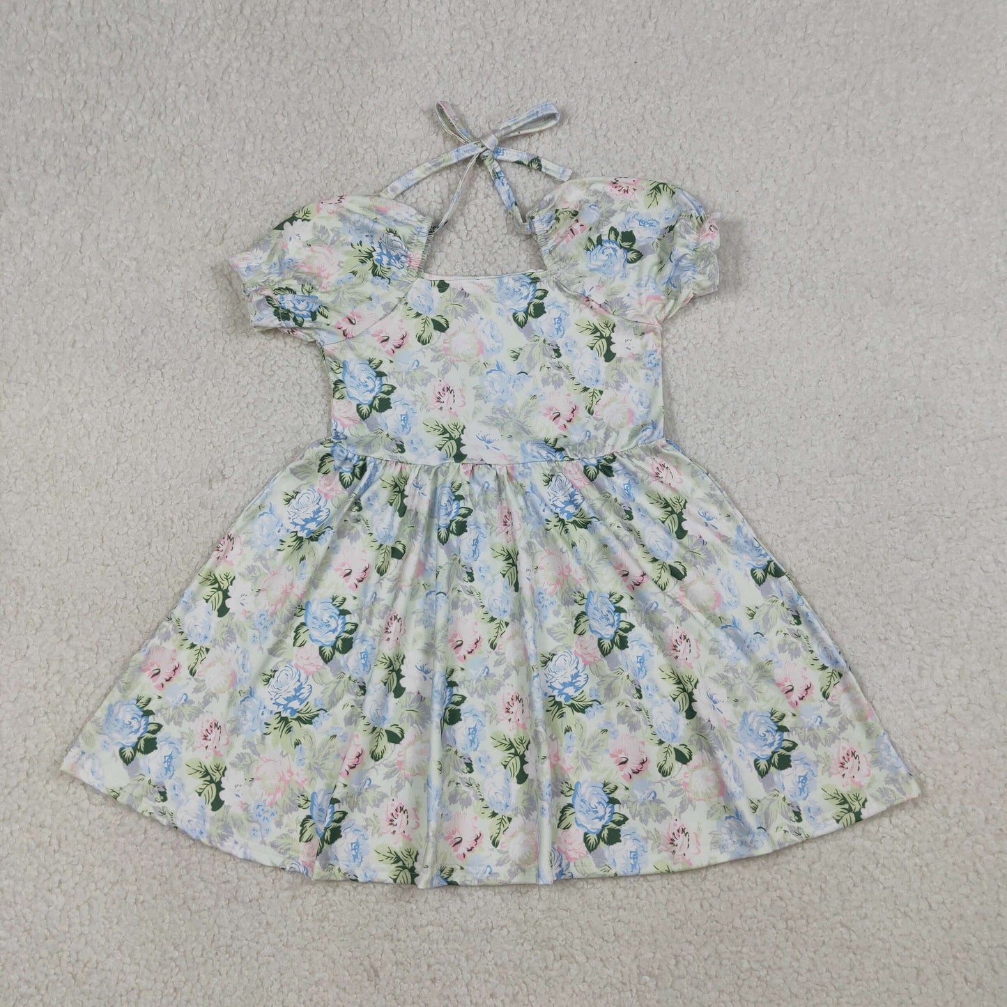 GSD3615 Pink Blue Flower Green Short Sleeve Dresses for Girls 202603 RTS
