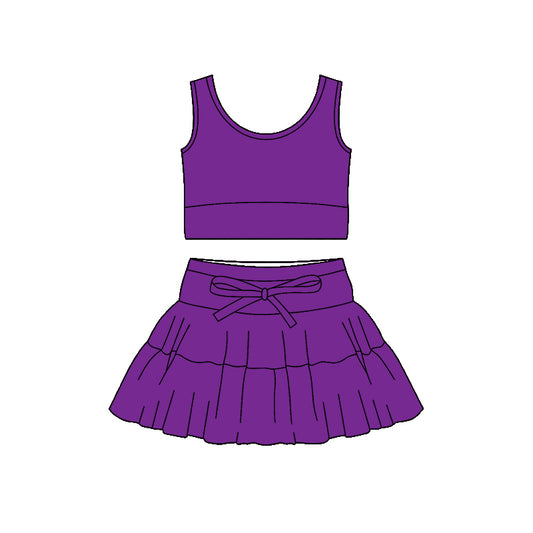 MOQ 5 PCS preorder GSD3617 Solid Purple Sleeveless Top with Skirts for Girls Yoga Sets 202601
