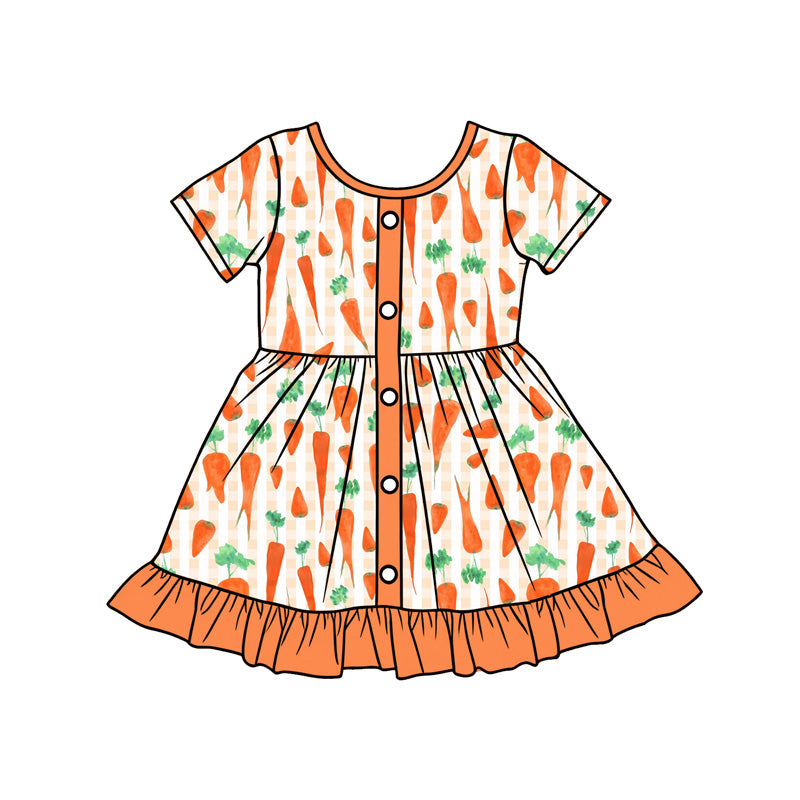 MOQ 5 PCS Preorder GSD3628 Easter Carrots Orange Ruffle Short Sleeve Dresses for Girls 202601