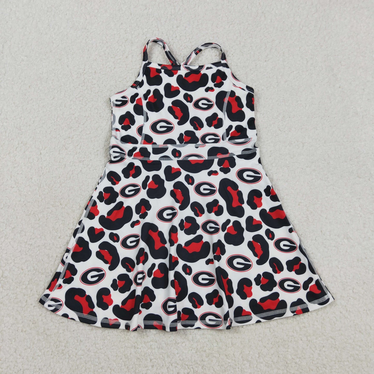 GSD3632 Go Team G Red Black Leopard Yoga Sleeveless Dresses for Girls 202603 RTS