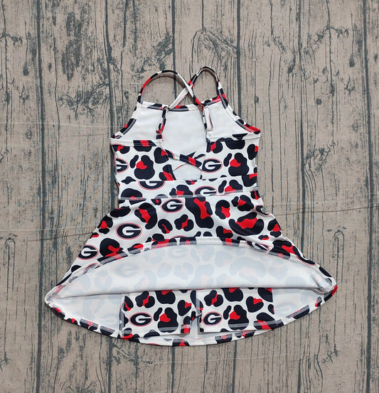 NO MOQ preorder GSD3632 Go Team G Red Black Leopard Yoga Sleeveless Dresses for Girls 202601