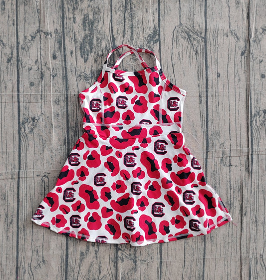 NO MOQ preorder GSD3633 Go Team C Black Red Leopard Yoga Sleeveless Dresses for Girls 202602