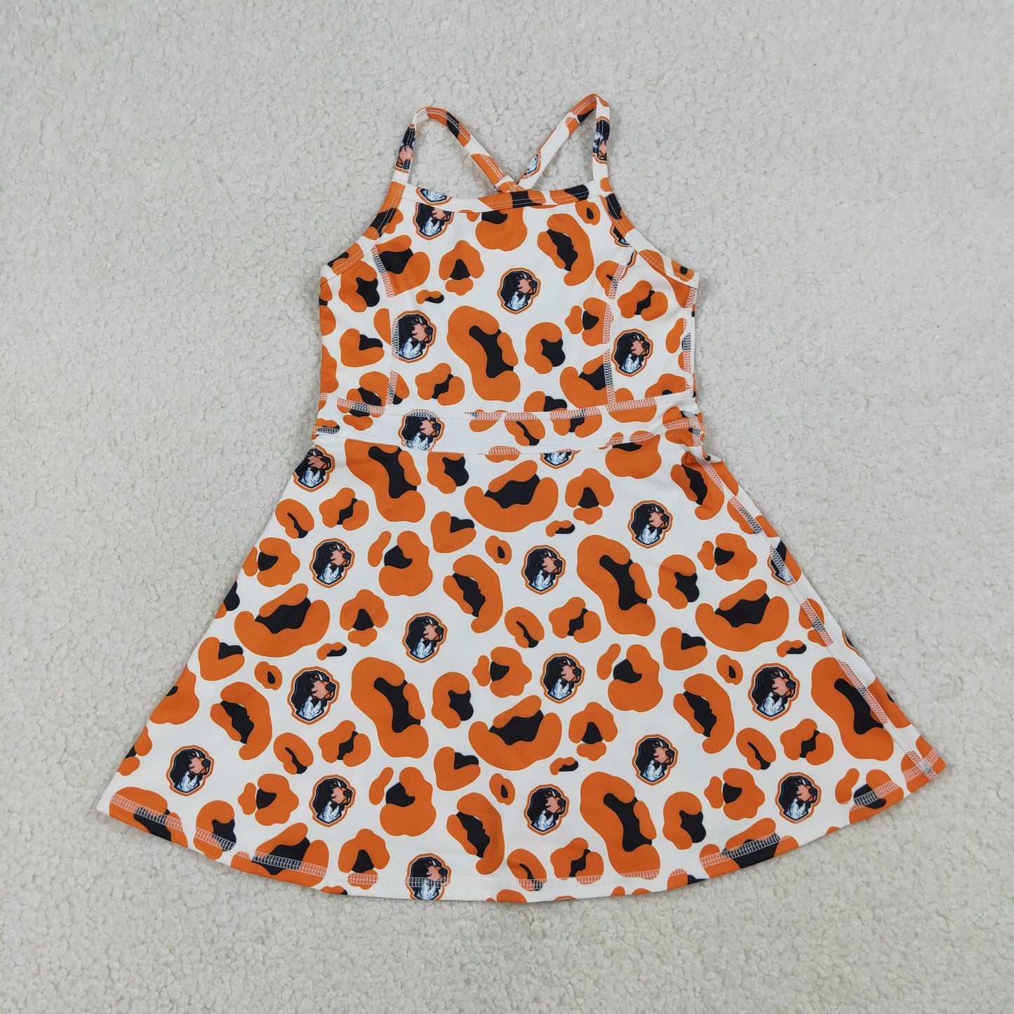 GSD3634 Go Team Puppy Orange Black Leopard Yoga Sleeveless Dresses for Girls 202603 RTS