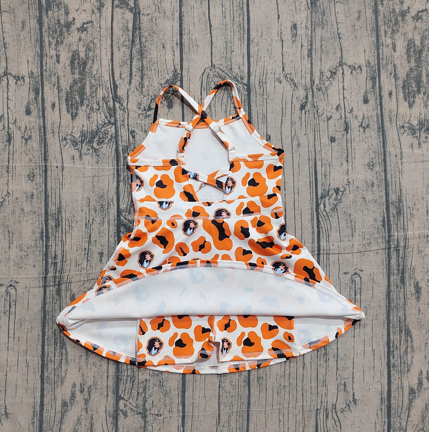NO MOQ preorder GSD3634 Go Team Puppy Orange Black Leopard Yoga Sleeveless Dresses for Girls 202601