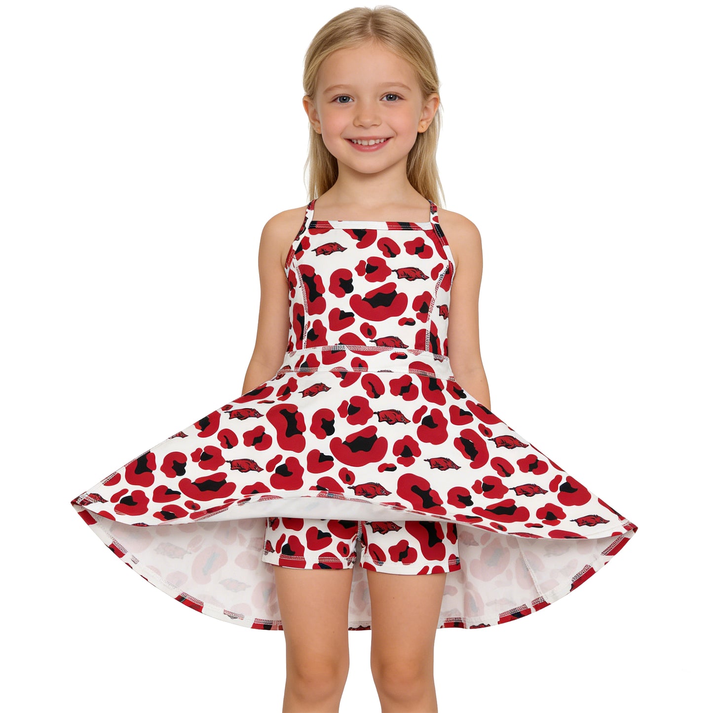 GSD3636 Go Team Wild Boar Red Black Leopard Yoga Sleeveless Dresses for Girls 202603 RTS