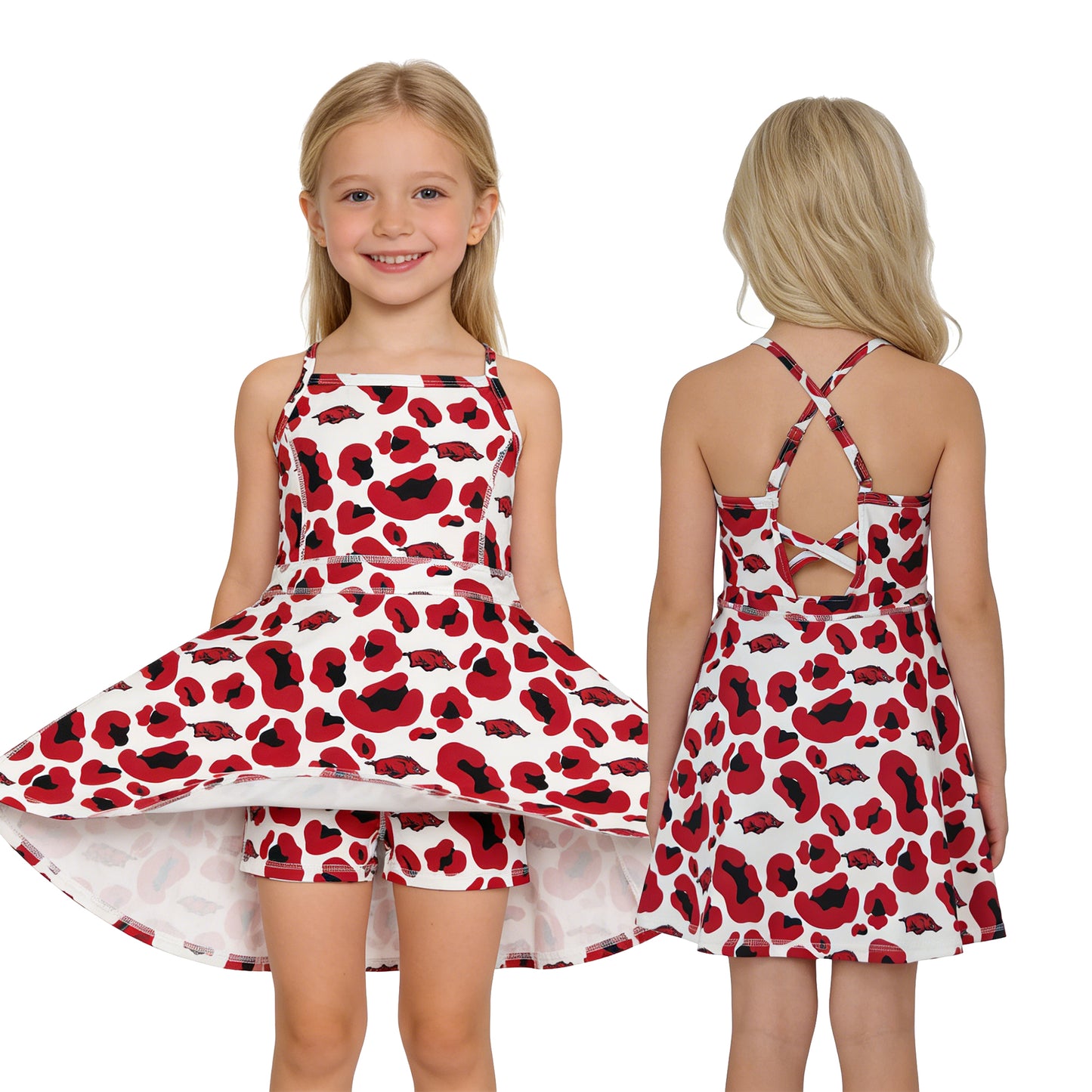 GSD3636 Go Team Wild Boar Red Black Leopard Yoga Sleeveless Dresses for Girls 202603 RTS