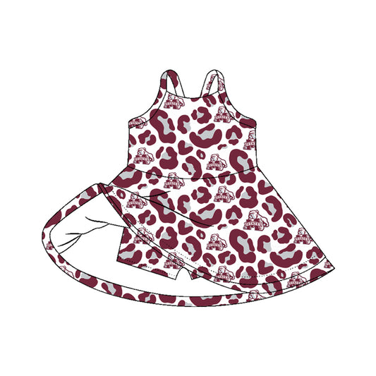 MOQ 5 PCS preorder GSD3638 Go Team M state Gray Red Leopard Yoga Sleeveless Dresses for Girls 202601