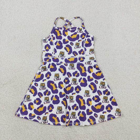 GSD3639 Go Team LSU Purple Orange Leopard Yoga Sleeveless Dresses for Girls 202602 RTS