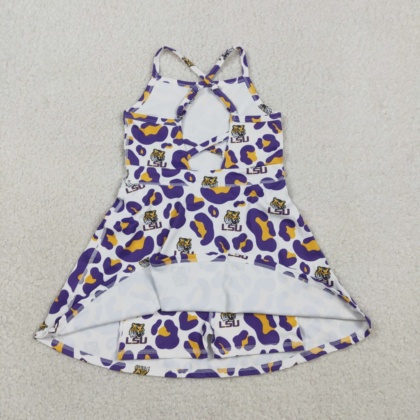 GSD3639 Go Team LSU Purple Orange Leopard Yoga Sleeveless Dresses for Girls 202602 RTS