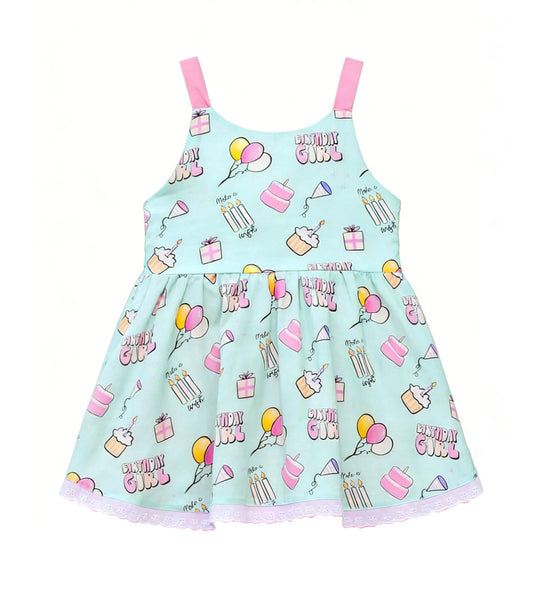 MOQ 5 PCS Preorder GSD3659 Happy Birthday Cake Balloon Lace Ruffle Sleeveless Dresses for Girls 202601