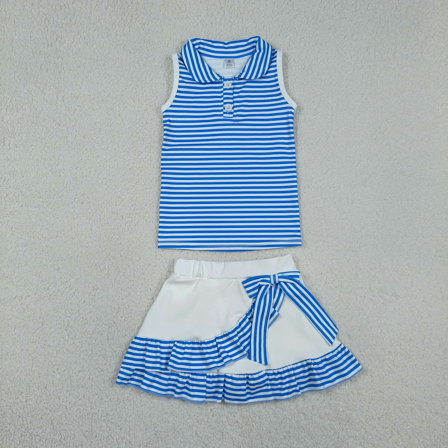 GSD3661 GO TEAM Blue Stripe Polo Sleeveless Top with Skirts for Girls Yoga Sets 202604 RTS