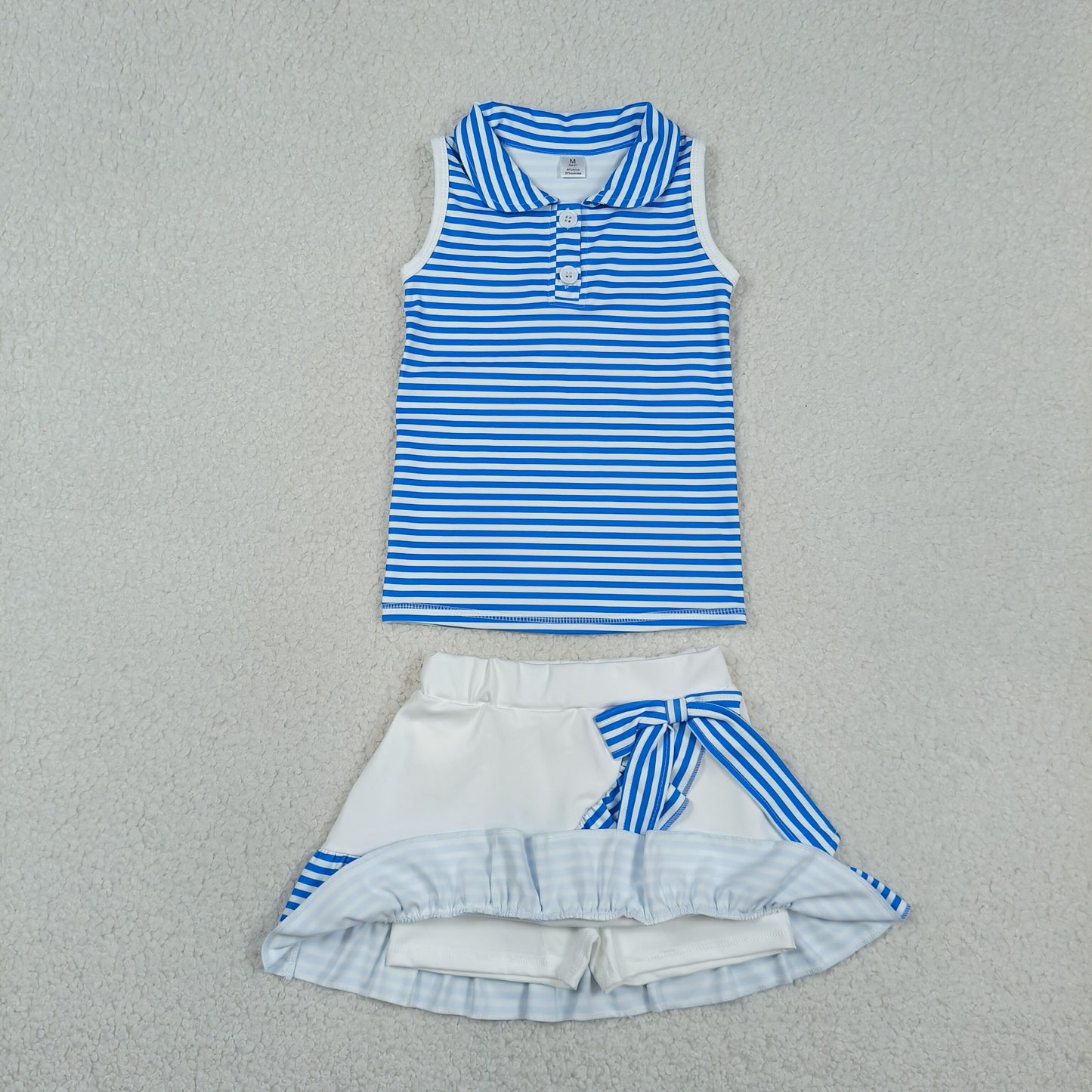 GSD3661 GO TEAM Blue Stripe Polo Sleeveless Top with Skirts for Girls Yoga Sets 202604 RTS