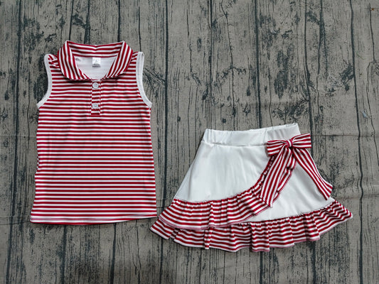 NO MOQ preorder GSD3662 GO TEAM Red Stripe Polo Sleeveless Top with Skirts for Girls Yoga Sets 202604