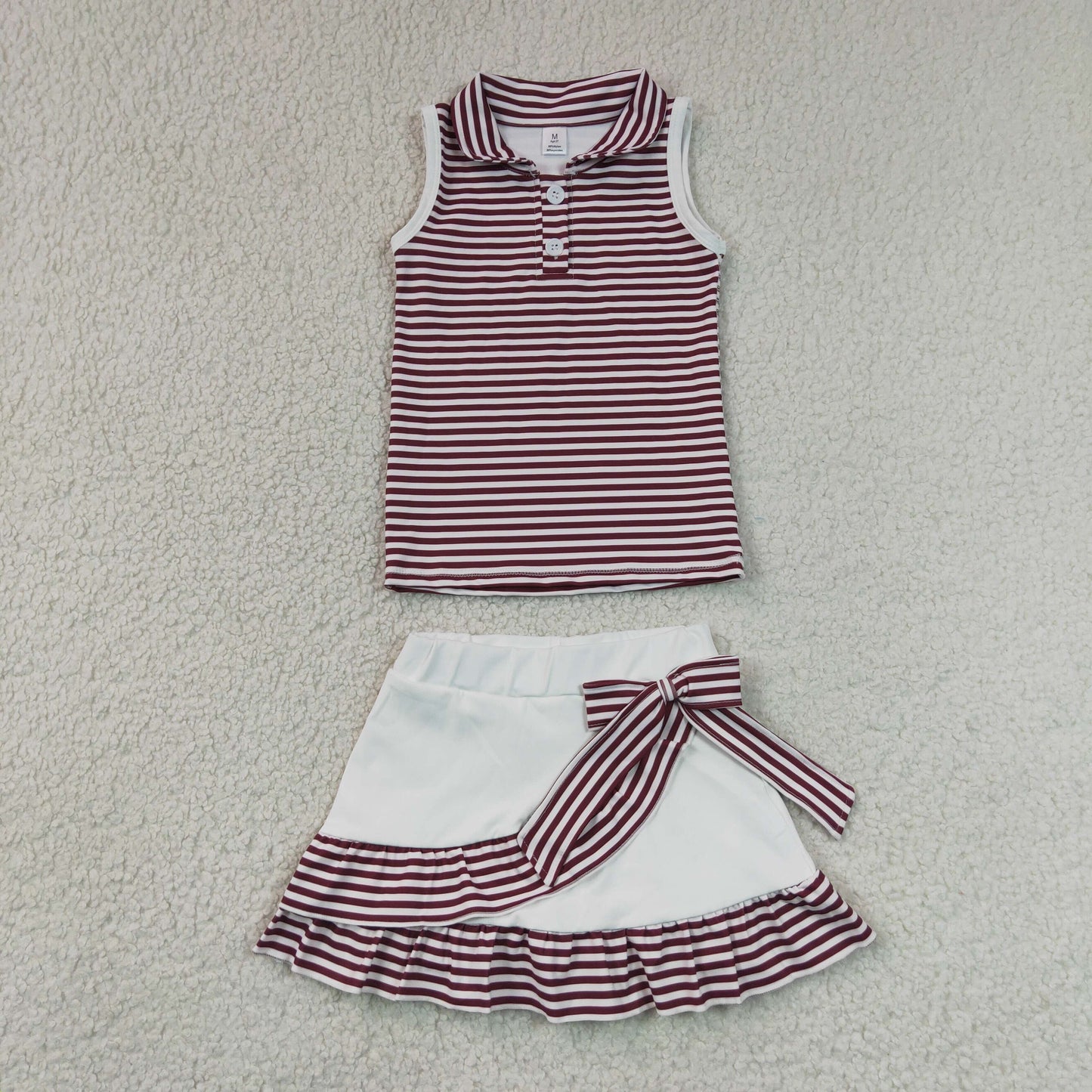 GSD3662 GO TEAM Red Stripe Polo Sleeveless Top with Skirts for Girls Yoga Sets 202607 RTS