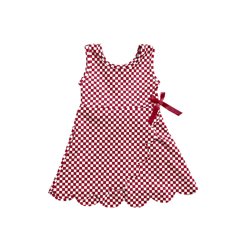 MOQ 5 PCS preorder GSD3669 Red Plaid Ruffle Sleeveless Dresses for Girls 202601