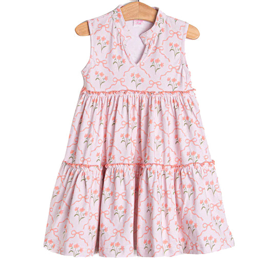 MOQ 5 PCS Preorder GSD3678 Flower Bows Pink Sleeveless Dresses for Girls 202601