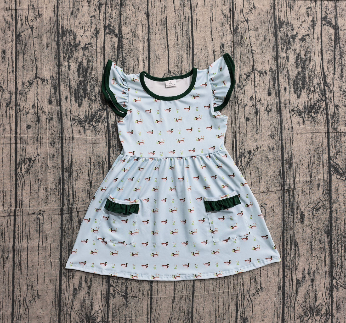 NO MOQ Preorder GSD3679 Duck Hunting Dark Green Ruffle Flying Sleeve Dresses for Girls 202602