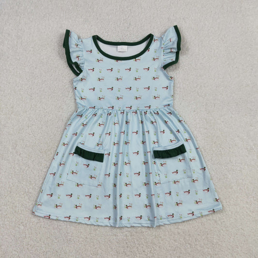 GSD3679 Duck Hunting Dark Green Ruffle Flying Sleeve Dresses for Girls 202603 RTS